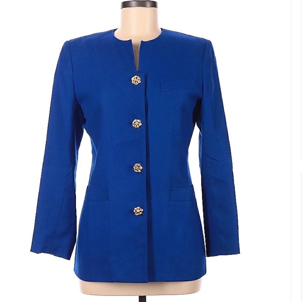 Vintage Charter Club Women's Sz 6 Petite Blazer Royal Blue Gold Buttons 4 Button